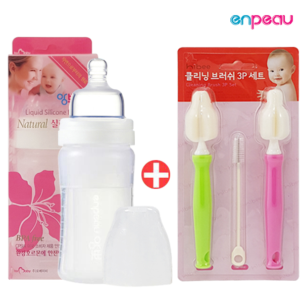 앙뽀 실리콘젖병 1P(1단계젖꼭지포함)+젖꼭지솔 배앓이 방지, 1단계, 150ml