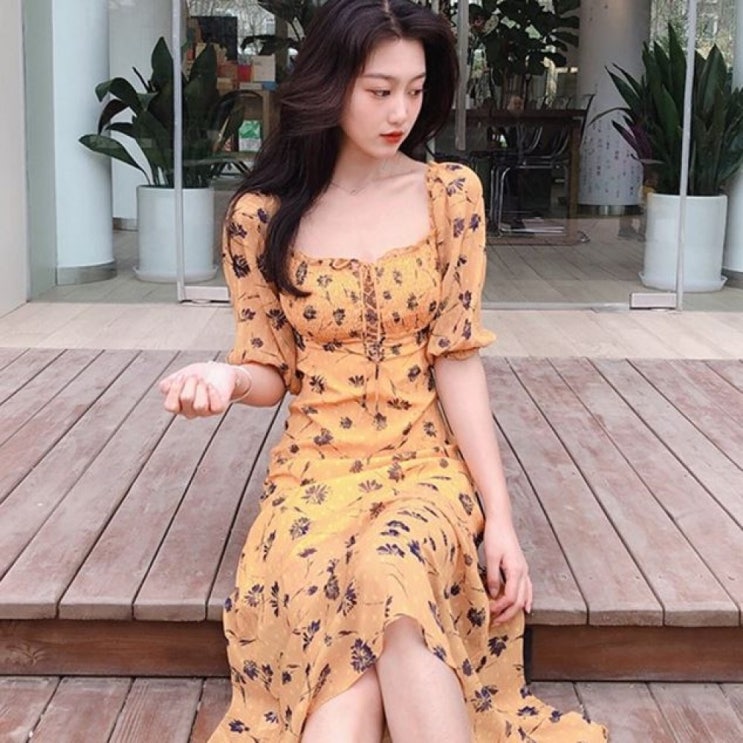 여성 롱 쉬폰 원피스 스퀘어넥 퍼프 소매 레이스 추천해요 여성 롱 쉬폰 원피스 스퀘어넥 퍼프 소매 레이스 추천해요