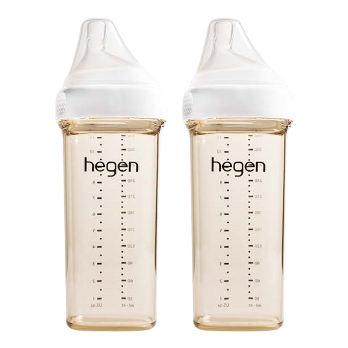  헤겐 대용량 젖병 330ml 트윈팩 + 꼭지, 3단계, 화이트 + 투명
