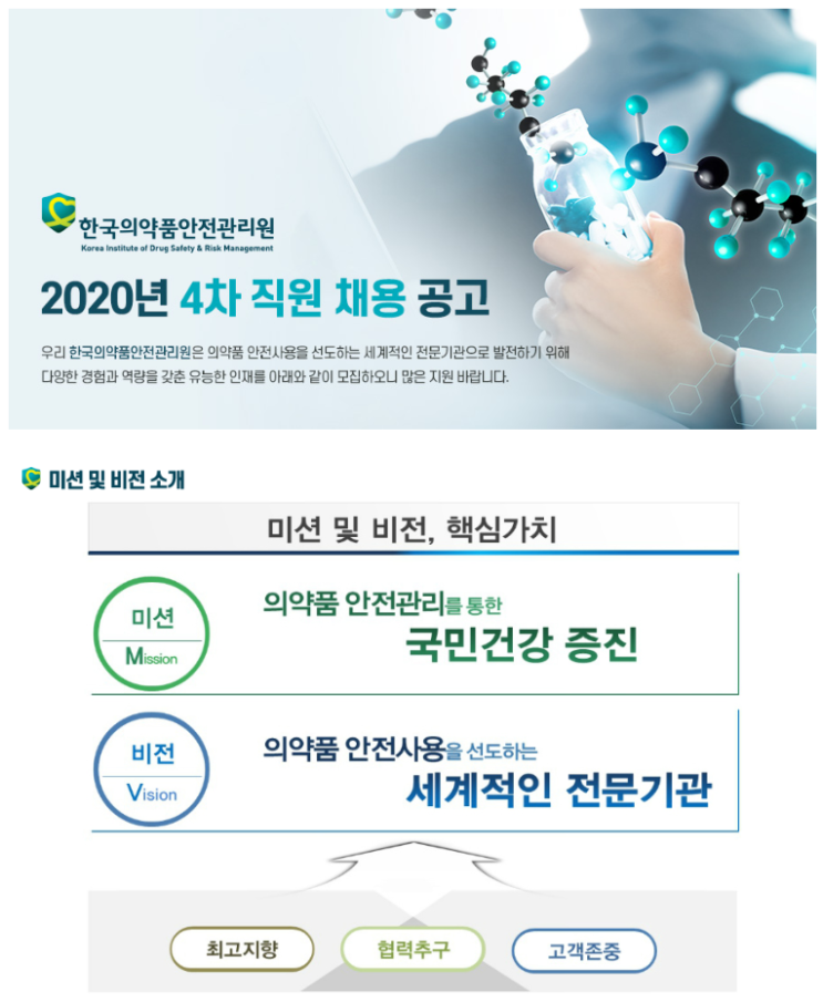  [채용][한국의약품안전관리원] 2020년 4차 직원 채용 공고