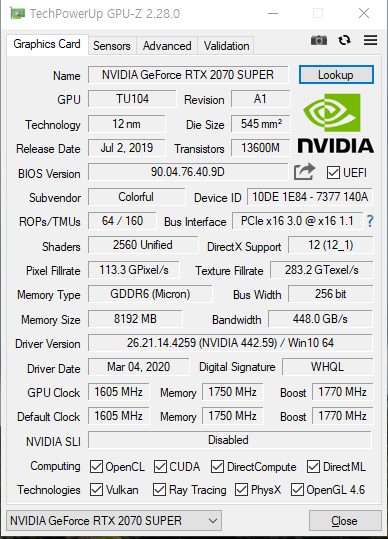 착한 온도의 퍼포먼스급 geforce 그래픽 카드 colorful iGAME 지포스 RTX 2070 super advanced ...