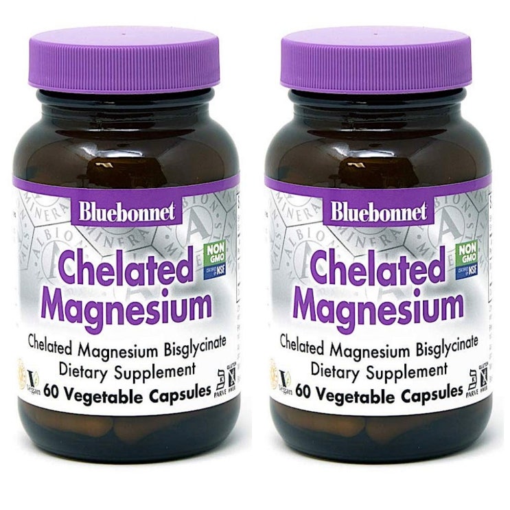   Bluebonnet Chelated Magnesium 200mg 블루보넷 킬레이트 마그네슘 60정 2팩 2개 60