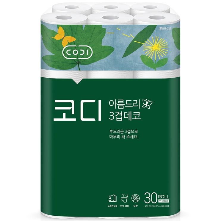 (로켓배송)코디 아름드리 3겹 데코 롤화장지 27 m, 30롤, 1개 추천해요 (로켓배송)코디 아름드리 3겹 데코 롤화장지 27 m, 30롤, 1개 추천해요