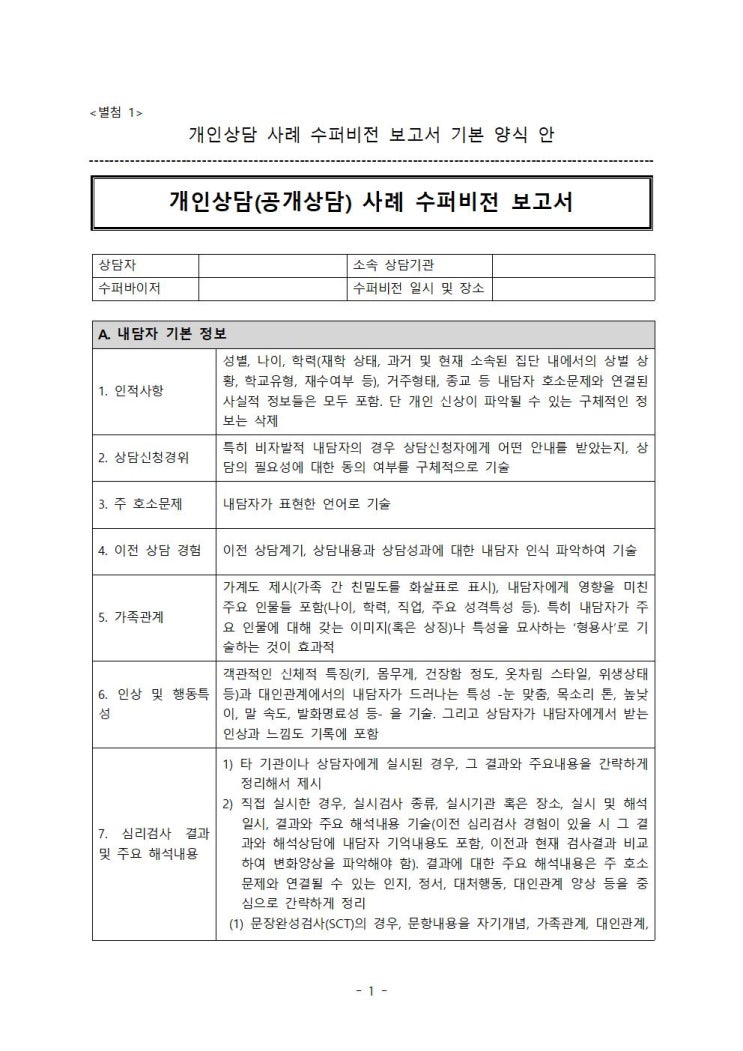개인상담(공개상담) 사례개념화 수퍼비전보고서 개인상담(공개상담) 사례개념화 수퍼비전보고서