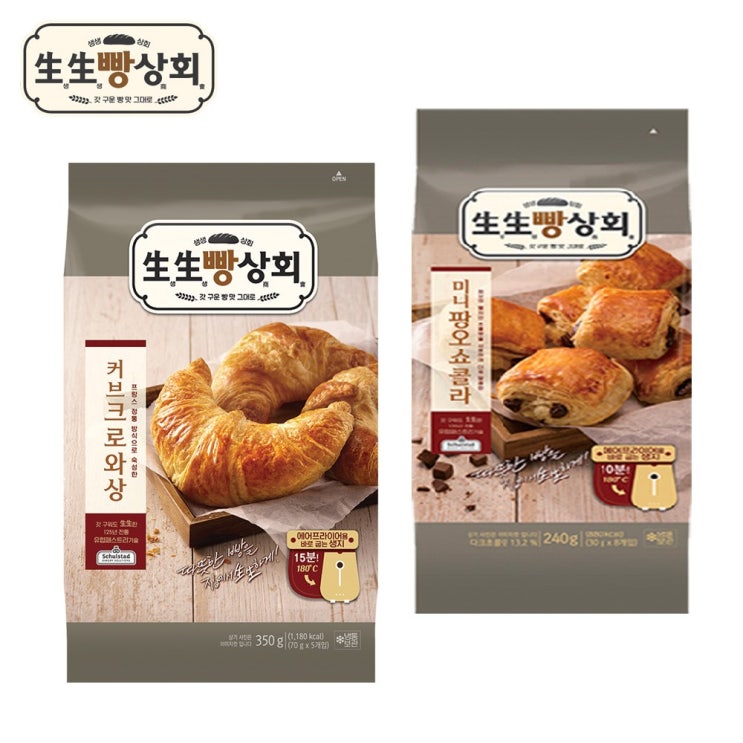  생생빵상회 커브크로와상70gX5개1봉미니 뺑오쇼콜라30gX8개1봉 2봉