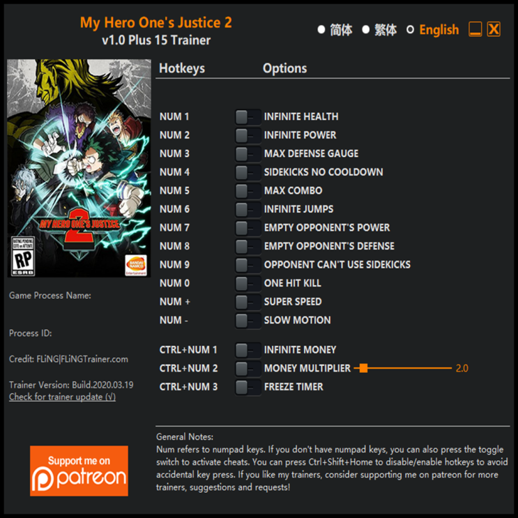  200319-나의 히어로 저스티스 2 트레이너 (My Hero Ones Justice 2 Trainer v1.0 +15)3DM