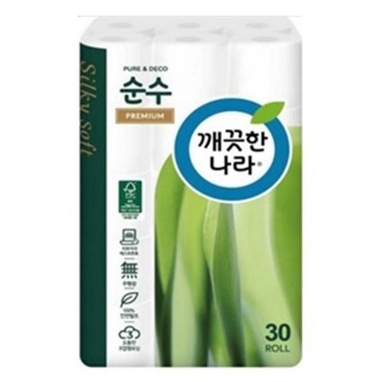 깨끗한나라 순수 프리미엄 천연펄프 3겹데코 롤화장지 30m, 1개, 30롤 추천해요 깨끗한나라 순수 프리미엄 천연펄프 3겹데코 롤화장지 30m, 1개, 30롤 추천해요