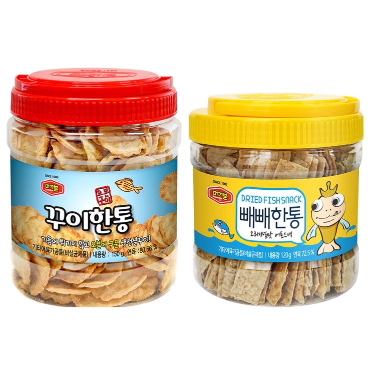 (로켓배송)머거본 꾸이한통 150g + 빼빼한통 오리지널맛 어포스낵 120g, 꾸이한통 150g + 빼빼한통 120g, 1세트 추천해요