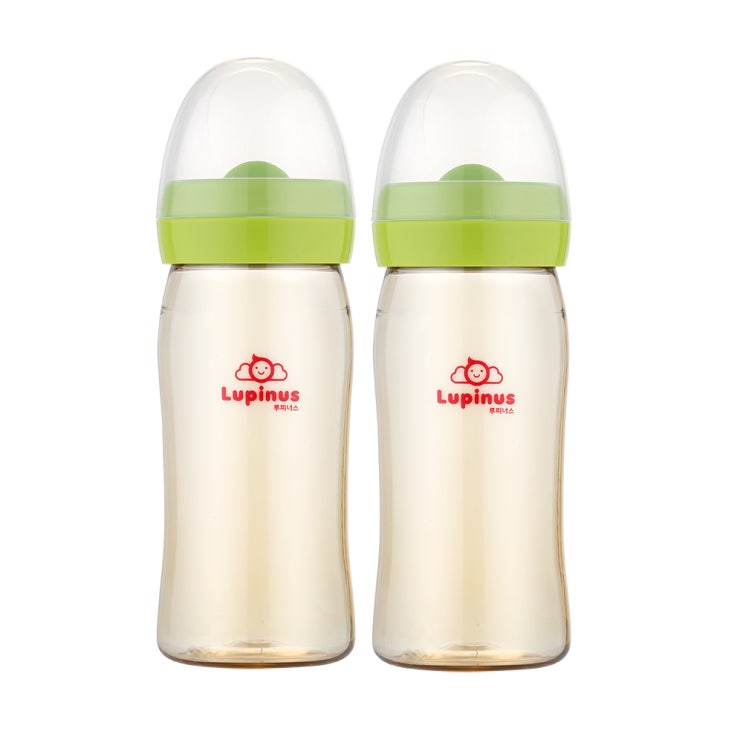  루피너스 (더블팩) PPSU 젖병 240ml (그린+그린)_더블하트 호환가능, 노꼭지, 그린+그린 추천해요