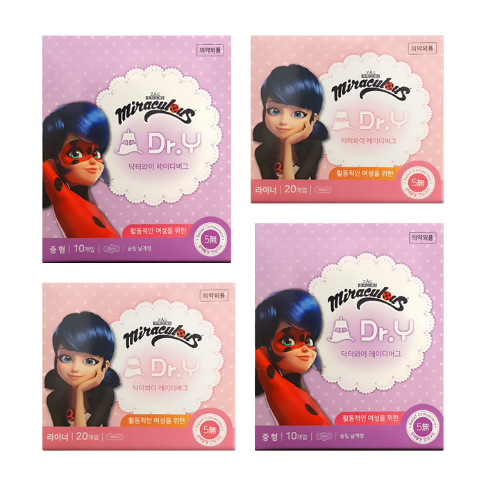  (로켓배송)닥터와이 레이디버그 중형 생리대 날개형 10p x 2팩 + 슬림형 팬티라이너 20p x 2팩, 1세트 추천해요