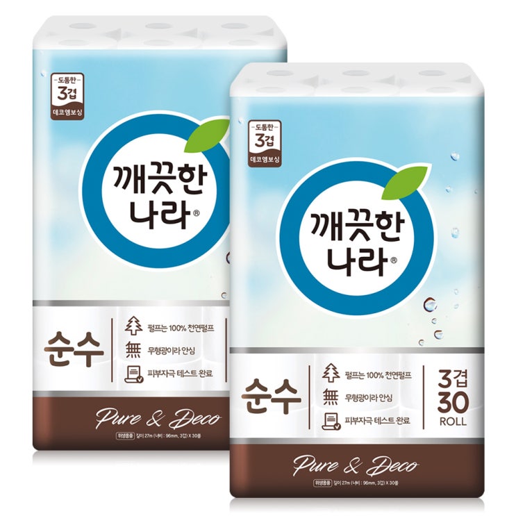 (로켓배송)깨끗한나라 3겹순수 천연펄프 롤화장지 27 m, 30롤, 2개 추천해요 (로켓배송)깨끗한나라 3겹순수 천연펄프 롤화장지 27 m, 30롤, 2개 추천해요