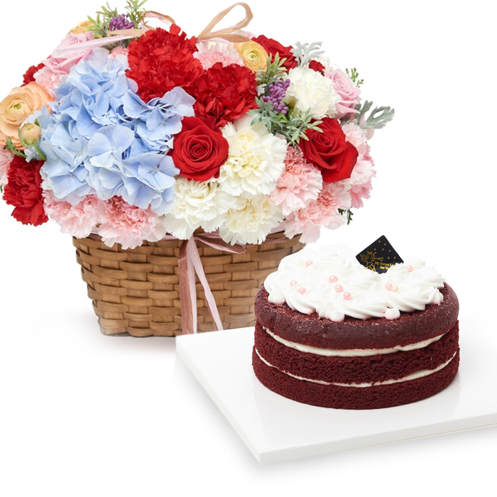 유어버스데이 레드로얄 바구니+지지스 레드벨벳케익 꽃과 케익 선물세트, 1set 추천해요