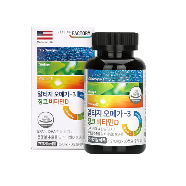  할인정보,  힐링팩토리 알티지 오메가 3 징코 비타민D 2개월분 762g 1개 : 오늘의 쇼핑