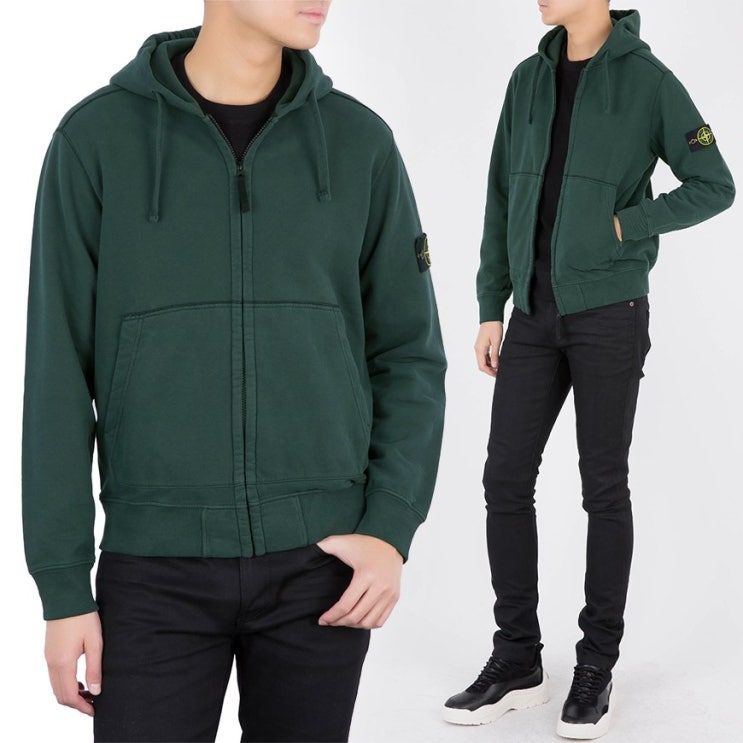  우쭈주 19FW 711560220 V0057 스톤아일랜드 와펜패치 그린 기모 후드집업