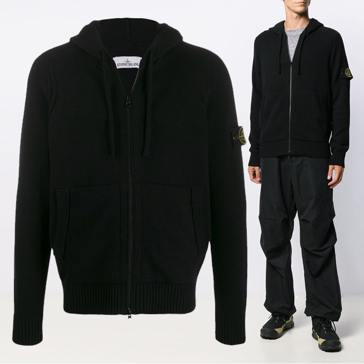  패션 Stone Island 스톤19FW 와펜 패치 울 후드 니트 집업7115501A3 V0029