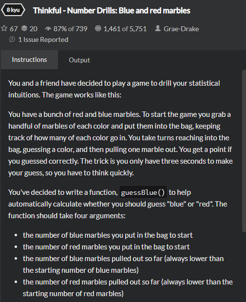  [CodeWars] Thinkful - Number Drills: Blue and red marbles