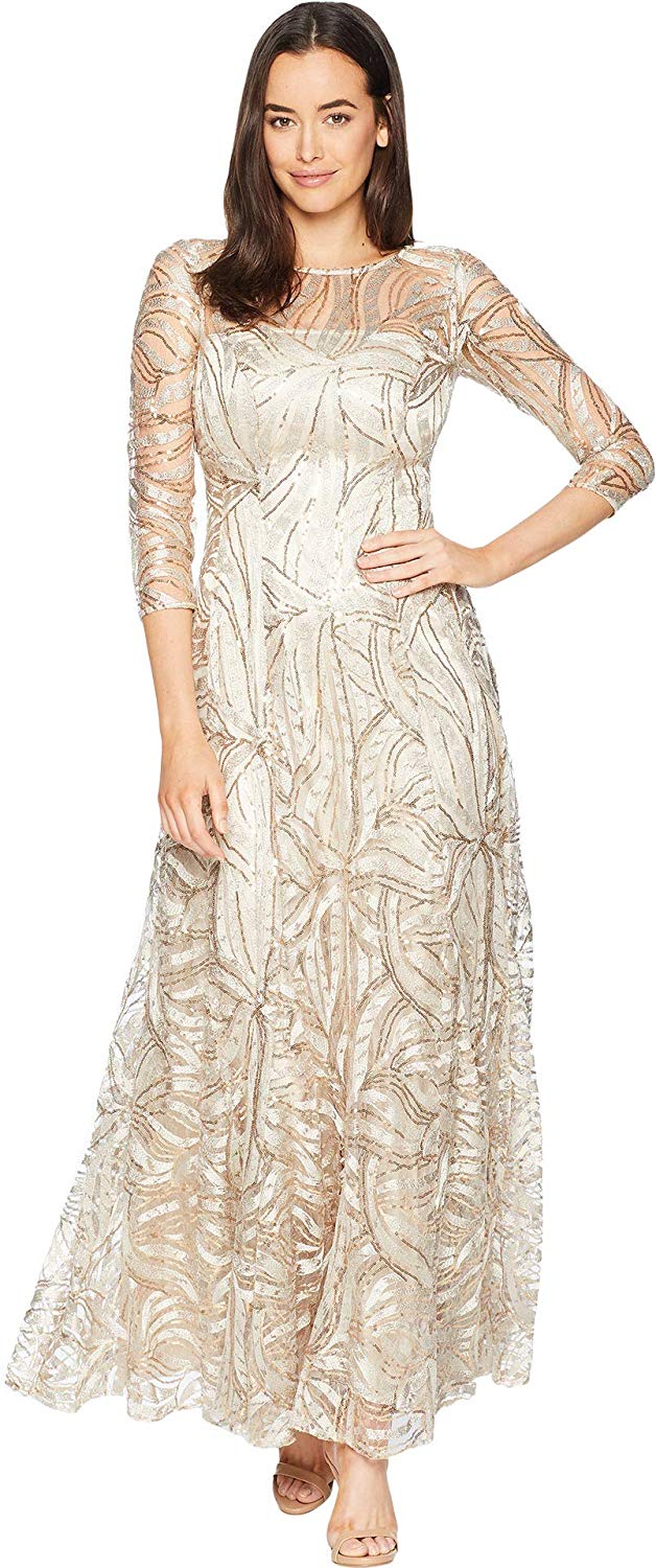 Tahari ASL Womens Long Sleeve Sequin Embroidered Gown 추천해요