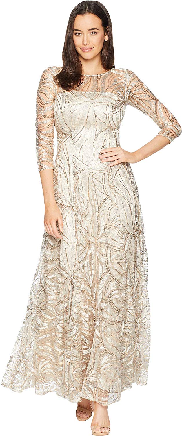 Tahari ASL Womens Long Sleeve Sequin Embroidered Gown 추천해요 Tahari ASL Womens Long Sleeve Sequin Embroidered Gown 추천해요