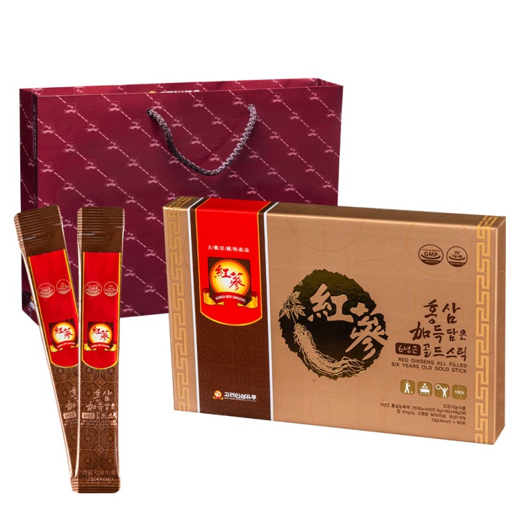 (로켓배송)고려인삼유통 홍삼 가득 담은 6년근 골드스틱+ 쇼핑백, 12g, 60개입 가격정보 (로켓배송)고려인삼유통 홍삼 가득 담은 6년근 골드스틱+ 쇼핑백, 12g, 60개입 가격정보