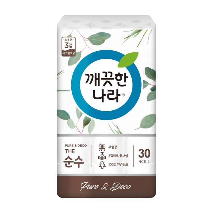 깨끗한나라 PURE & DECO 3겹 데코 THE 순수 천연펄프 롤화장지 27m, 30롤, 1개 가격정보 깨끗한나라 PURE & DECO 3겹 데코 THE 순수 천연펄프 롤화장지 27m, 30롤, 1개 가격정보
