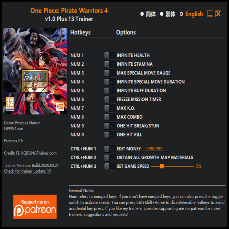 200327-원피스 해적무쌍 4 트레이너 (One Piece Pirate Warriors 4 Trainer v1.0 +13)3DM