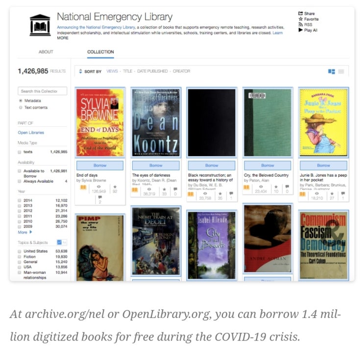  미국 National Emergency Library (by Internet Archive)