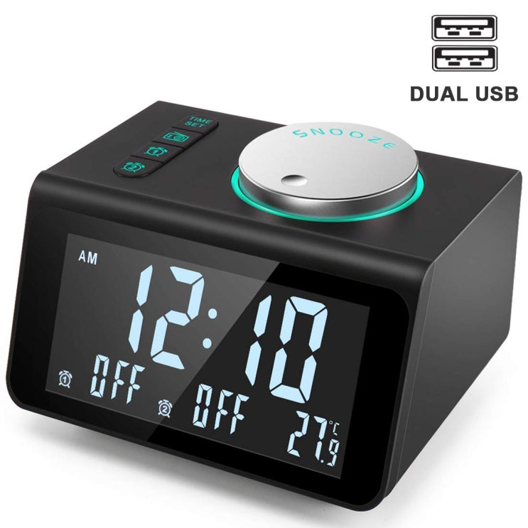 ANJANK Small Alarm Clock FM Radio Dual USB Charging Ports Temperature Display Du