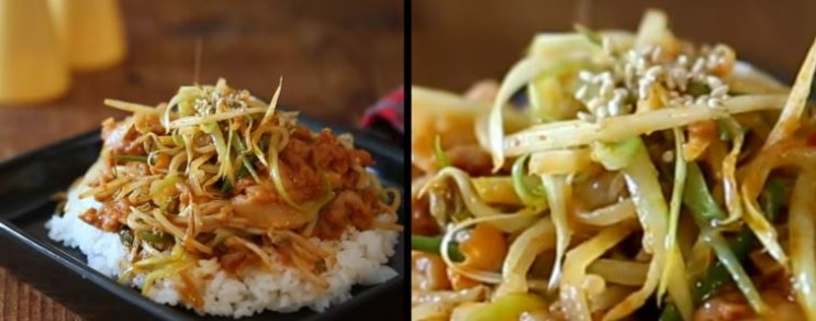 대패삼겹살볶음덮밥 (Rice topped with Thin pork belly) 레시피(혼밥)집에서 간단한 요리