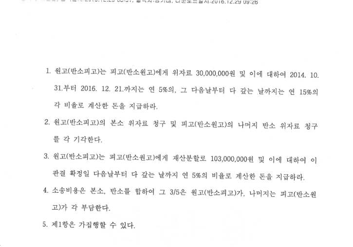 위자료와  2억 원의 재산분할 청구를 모두 기각시키고  오히려 1억 원을 받아낸 사례 관련 사진
