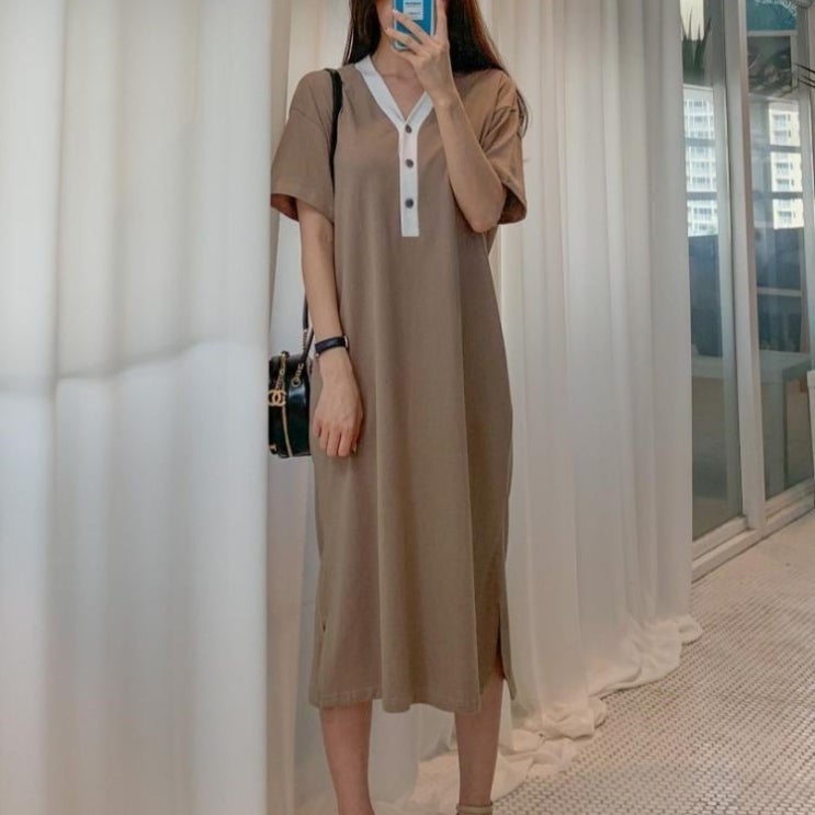 아이이뻐라 여름 브이넥 반팔 버튼 롱원피스 추천해요 아이이뻐라 여름 브이넥 반팔 버튼 롱원피스 추천해요