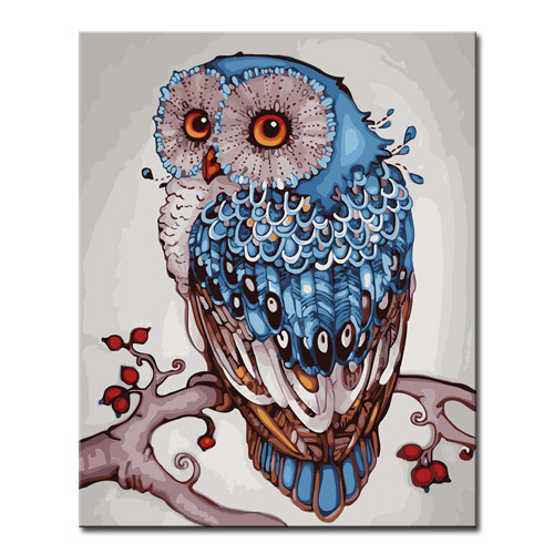 DIY 캔버스페인팅 명화그리기  동물 40x50 A15행운의 파란 부엉이