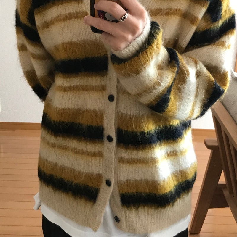 81R] unused 5G border knit cardigan 모헤어 가디건 리뷰
