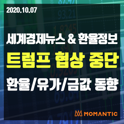 [20.10.07 세계경제뉴스 및 환율] 트럼프 부양책 협상 중단 지시…안전자산 재소환! 주가↓국채↑금↓달러 혼조 오늘의 환율/금값/국제유가 동향