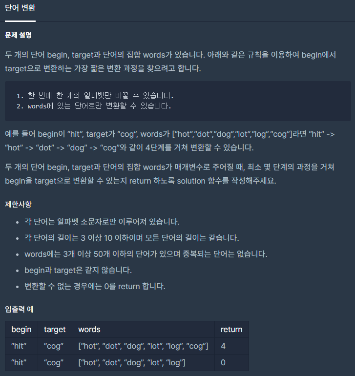 프로그래머스 코딩테스트: 단어변환 // C++ // BFS // string // find //