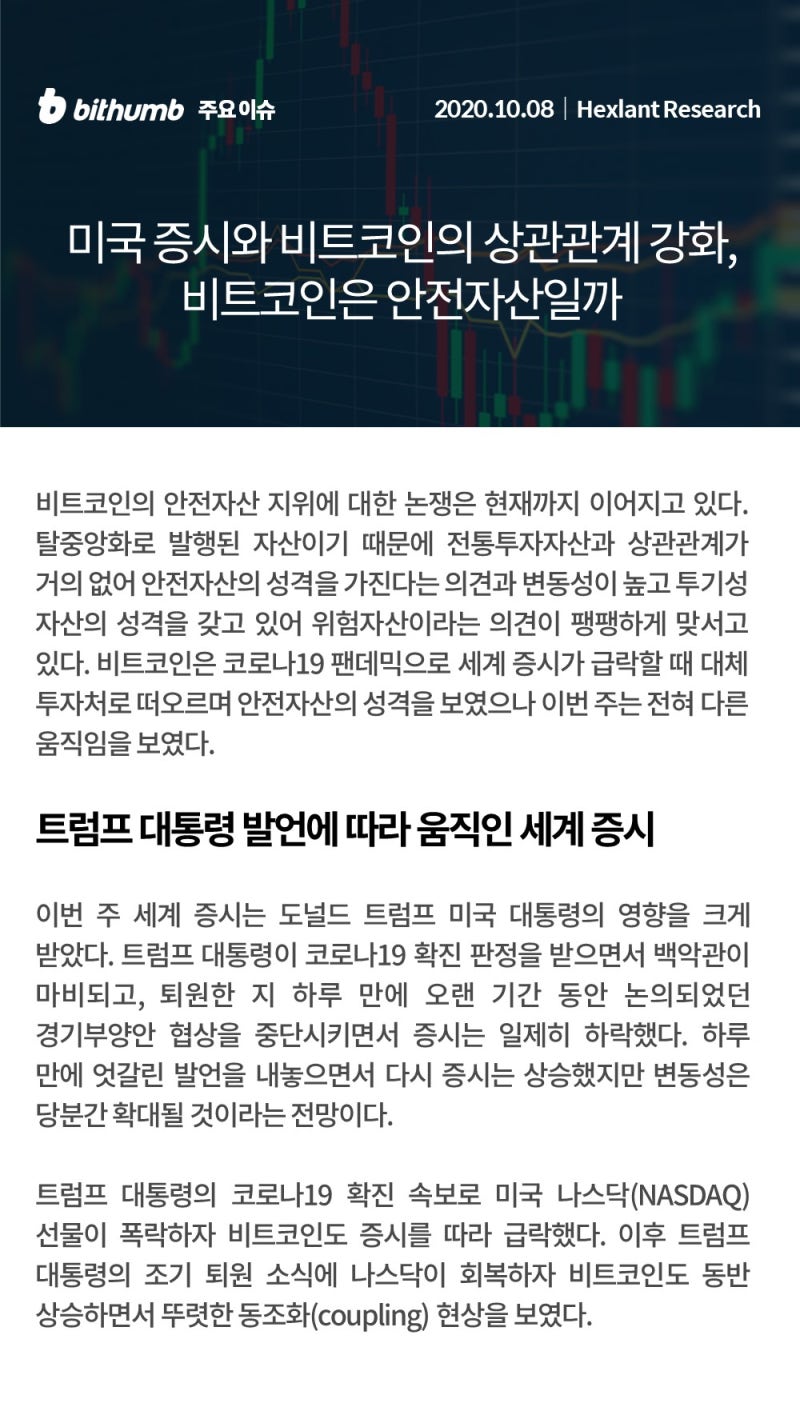 빗썸 위클리리포트] 트럼프가 뒤흔드는 가상자산 시장, 강해지는 증시 동조화 현상 : 네이버 블로그