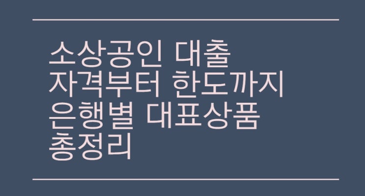 소상공인 대출 자격부터 한도까지 은행별 대표상품 총정리