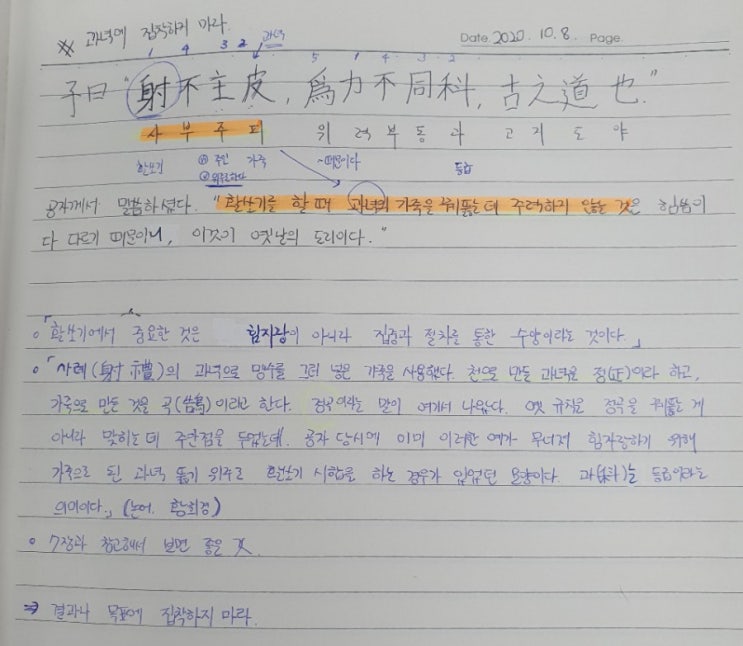  [논어필사] 3.팔일편(#16.과녁에 집착하지 마라)