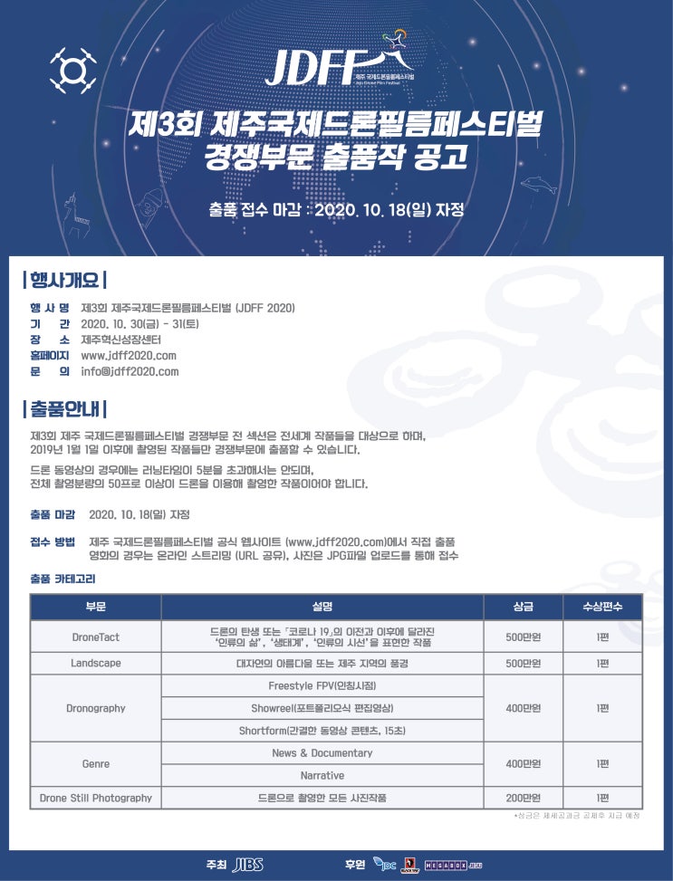2020년 제3회 제주 국제드론필름페스티벌 경쟁부문 출품작 모집 공모전