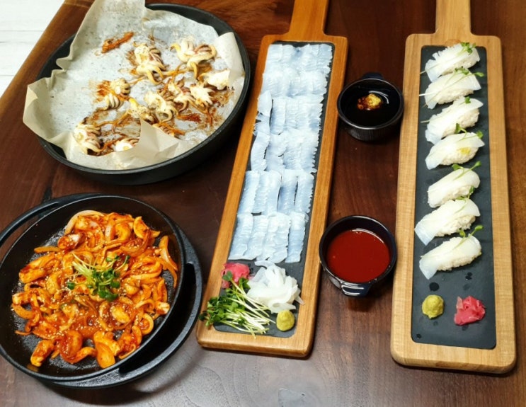  갑오징어손질, 갑오징어회뜨기, 갑오징어초밥, 갑오징어다리버터구이, 갑오징어날개볶음