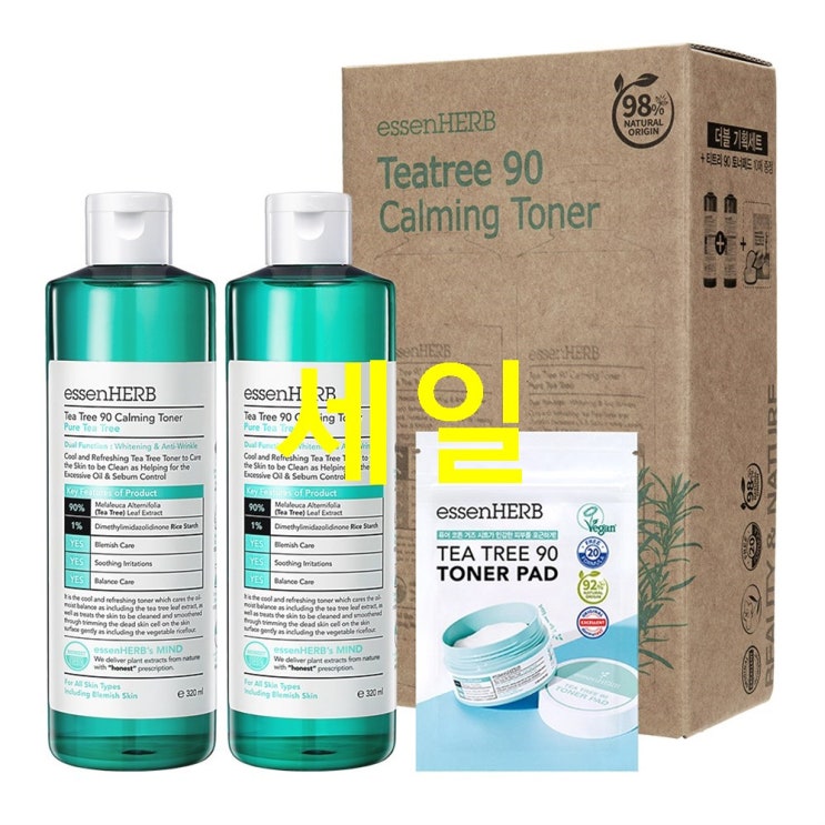 7% 탑5상품 에센허브 티트리 90 카밍 토너 320ml x 2p 패드 10p! 당일 후기!