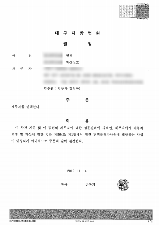  대구법원 개인회생 - 카드 대납 사건 피해자 파산 성공