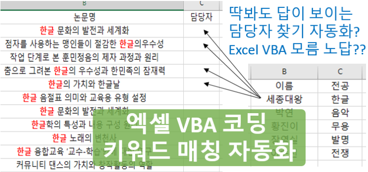  [유용 엑셀 매크로 #1] 시트 목록내 키워드와 매칭하여 담당자 지정하기 VBA 코드 (feat. InStr() 문자열내 키워드 매칭 함수 ^^)