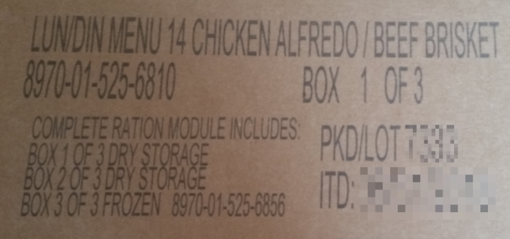  Unitized Group Ration(UGR)-A LUN,DIN MENU14 BOX 1 OF 3