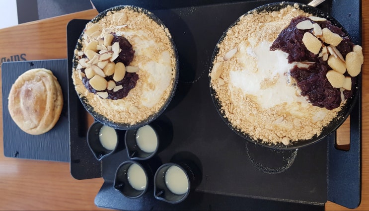 설빙에서 팥인절미빙수와 씨앗호떡
