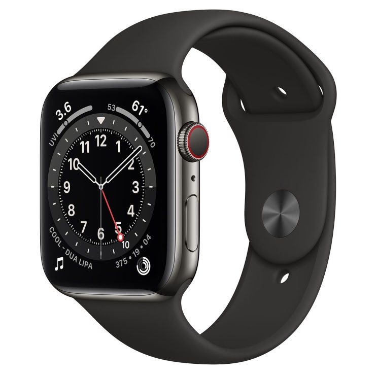  Apple 2020년 애플워치 6 GPS + 셀룰러 44mm 레귤러, 그래파이트 스테인리스 스틸(케이스), 블랙(스포츠 밴드)