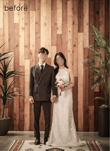  [기본보정] 냥포토 웨딩사진보정업체 - 드레스 & 턱시도 라인 정리, 신랑 & 신부 얼굴 라인 및 피부톤 정리, 다리 늘리기