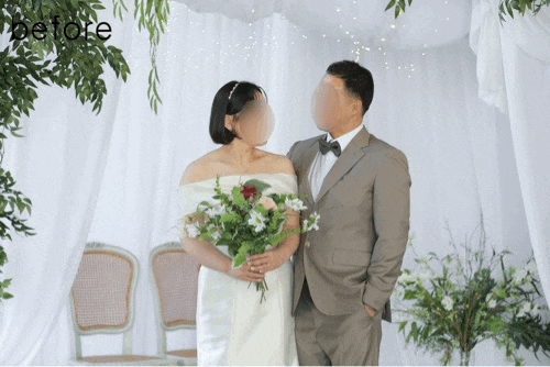  [기본보정] 냥포토 웨딩사진보정업체 - 드레스 & 턱시도 라인 정리, 신랑 & 신부 얼굴 라인 및 피부톤 정리, 승모근 축소, 어깨라인 정리, 다리 늘리기, 색상 보정 등