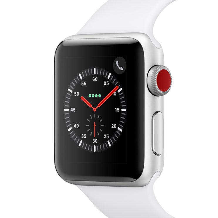 Apple 애플워치3 GPS+셀룰러 38mm + 알루미늄 케이스, MTGN2KH/A, 실버(MTGN2KH/A), 화이트(밴드)