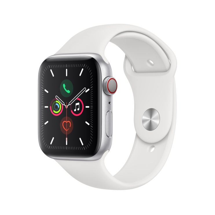 Apple 애플워치5 GPS + 셀룰러 44mm 스포츠밴드 + 알루미늄케이스, 실버(MWWC2KH/A), 화이트(밴드)