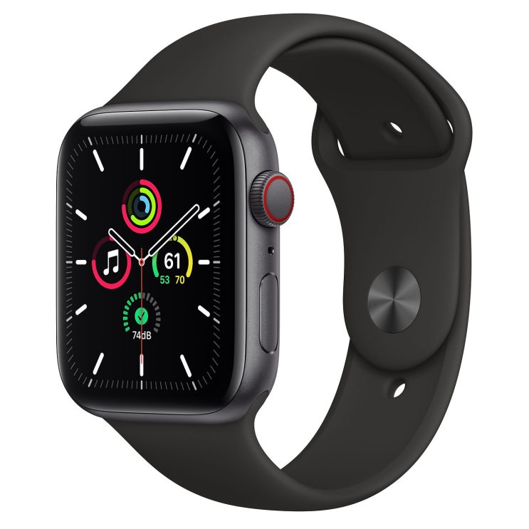 Apple 2020년 애플워치 SE GPS + 셀룰러 44mm 레귤러, 스페이스 그레이 알루미늄(케이스), 블랙(스포츠 밴드)